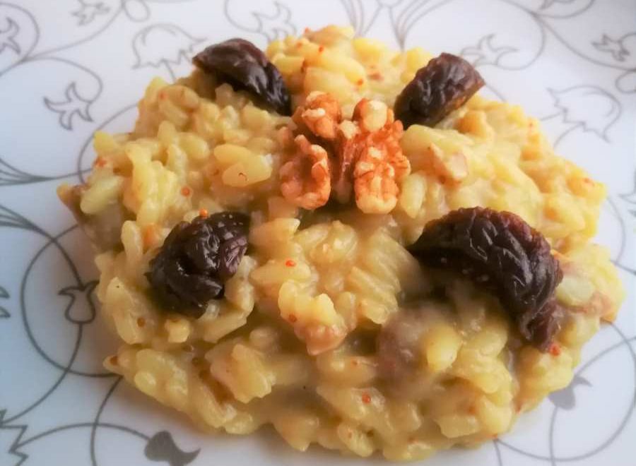 Risotto con fichi morbidi, noci e blu di Valcomino