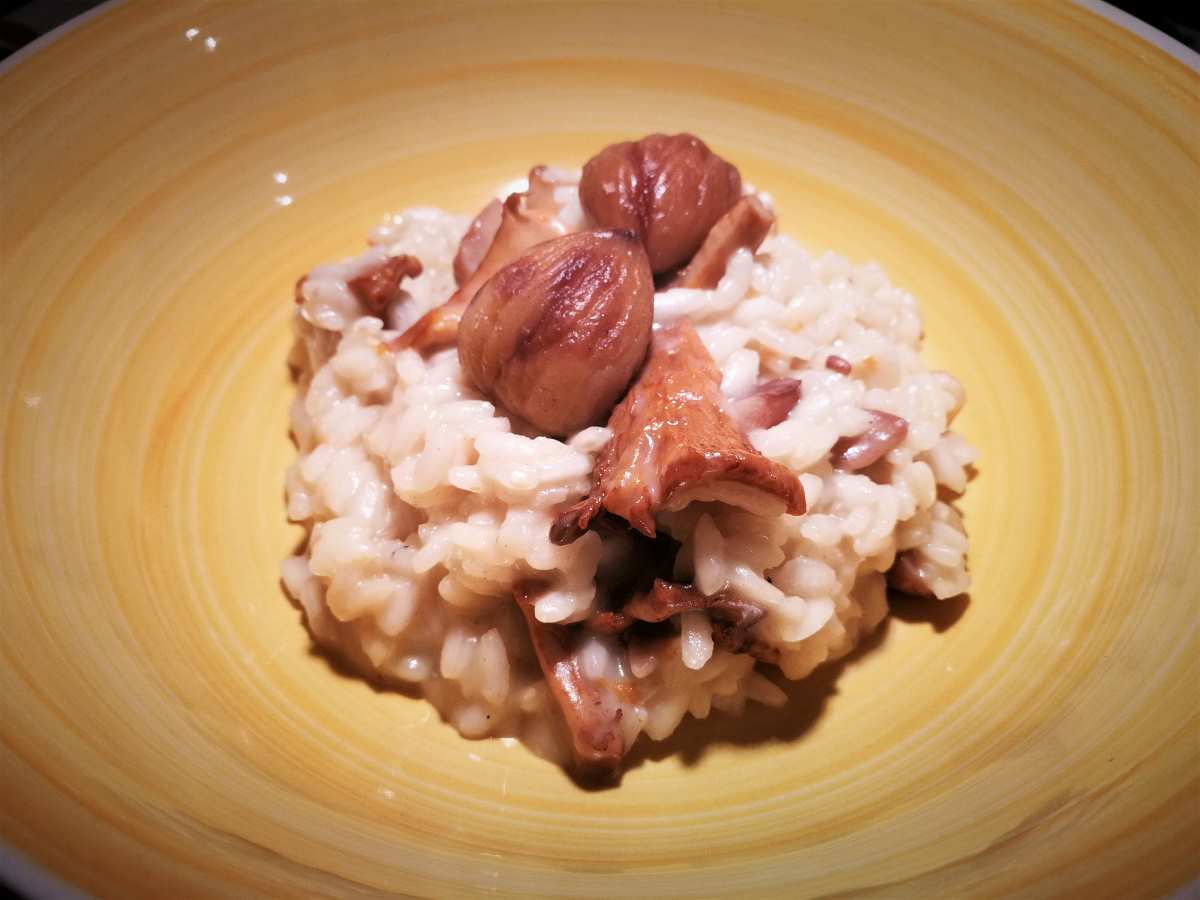 Risotto finferli, castagne e gorgonzola