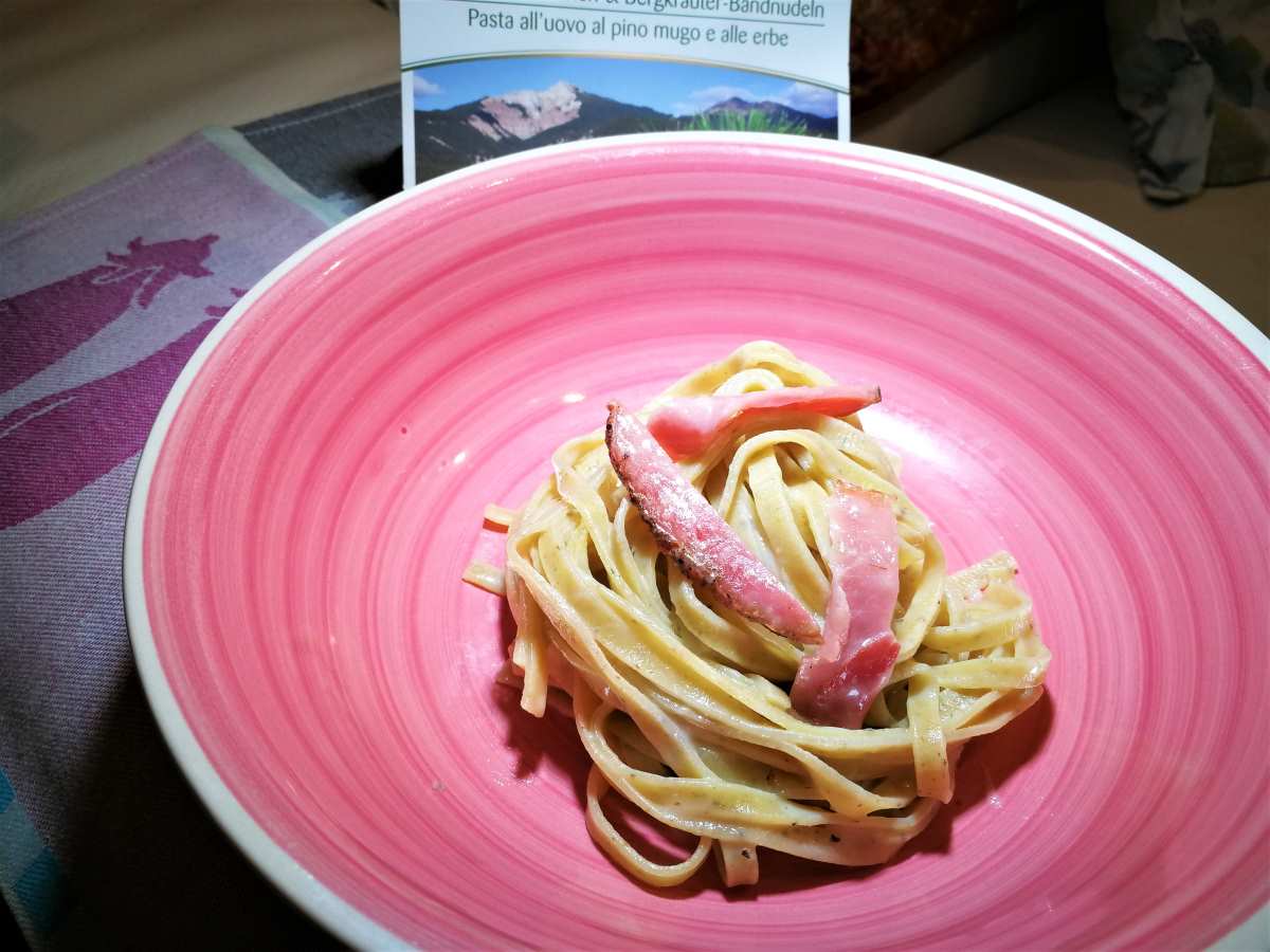 Fettucine al pino mugo, stracchino erborinato e speck